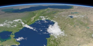 Caucasus mountains and Caspian Sea render